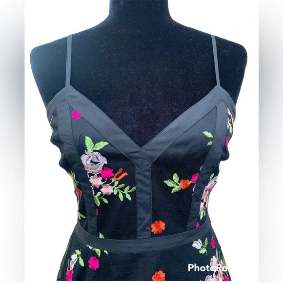 Lulu’s Favorite Fleur Black Embroidered Liberty Floral A-Line Skater Dress - Picture 7 of 12